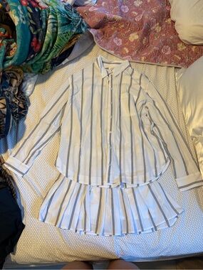 Z Supply Girls White and Navy Striped Button-Up Top with Matching Skirt